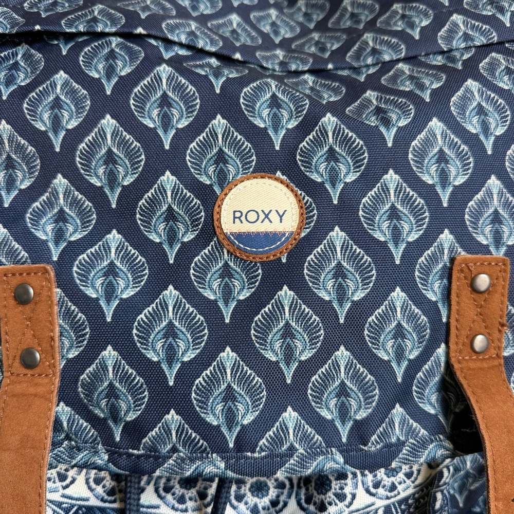 Roxy Free for Sun Student Backpack Blue Boho Geometric Print Canvas Totebag - Picture 2 of 16